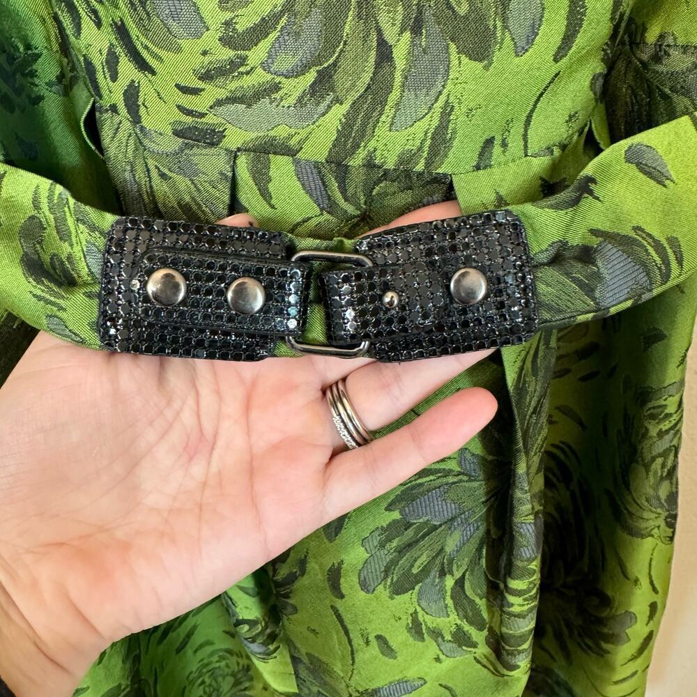 Anthropologie Eva Franco Retro Green Floral Fit and Flare Womens sz 6 Waist Belt - Picture 5 of 13